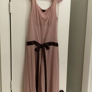 Theory Silk Slip Dress Size 6 Midi Pink Chiffon Silk With Chocolate Brown Sash